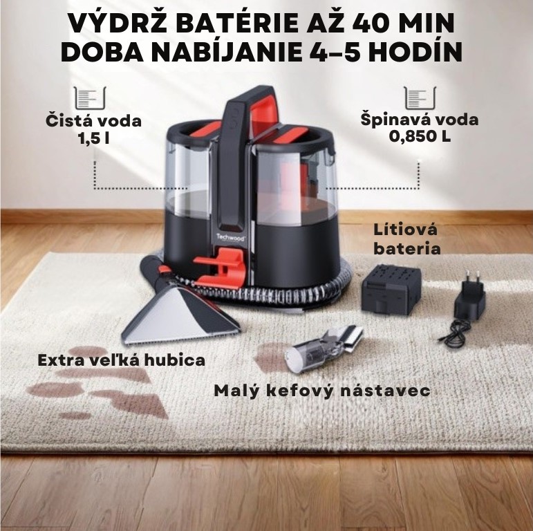 CleanMaxx AKU čistič koberců a čalounění TAN-7612 2 sk